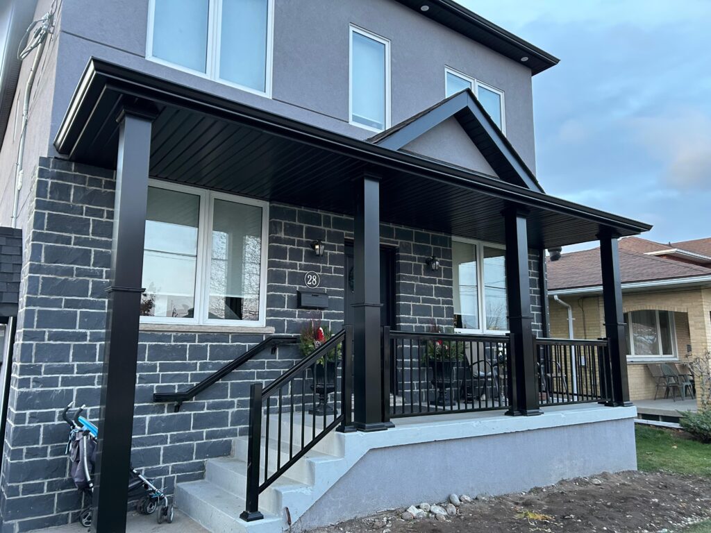 Completed railing installation on a home porch in the Greater Toronto Area