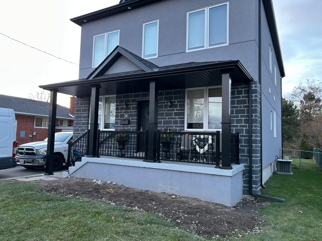 Completed railing installation on a home porch in the Greater Toronto Area